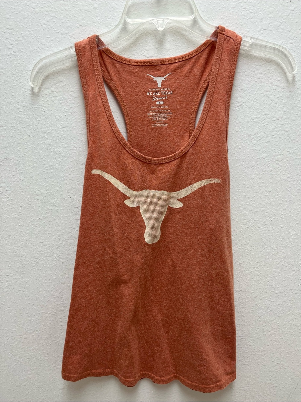 Texas Longhorns Burnt Orange Racerback Tank with White Logo Size S